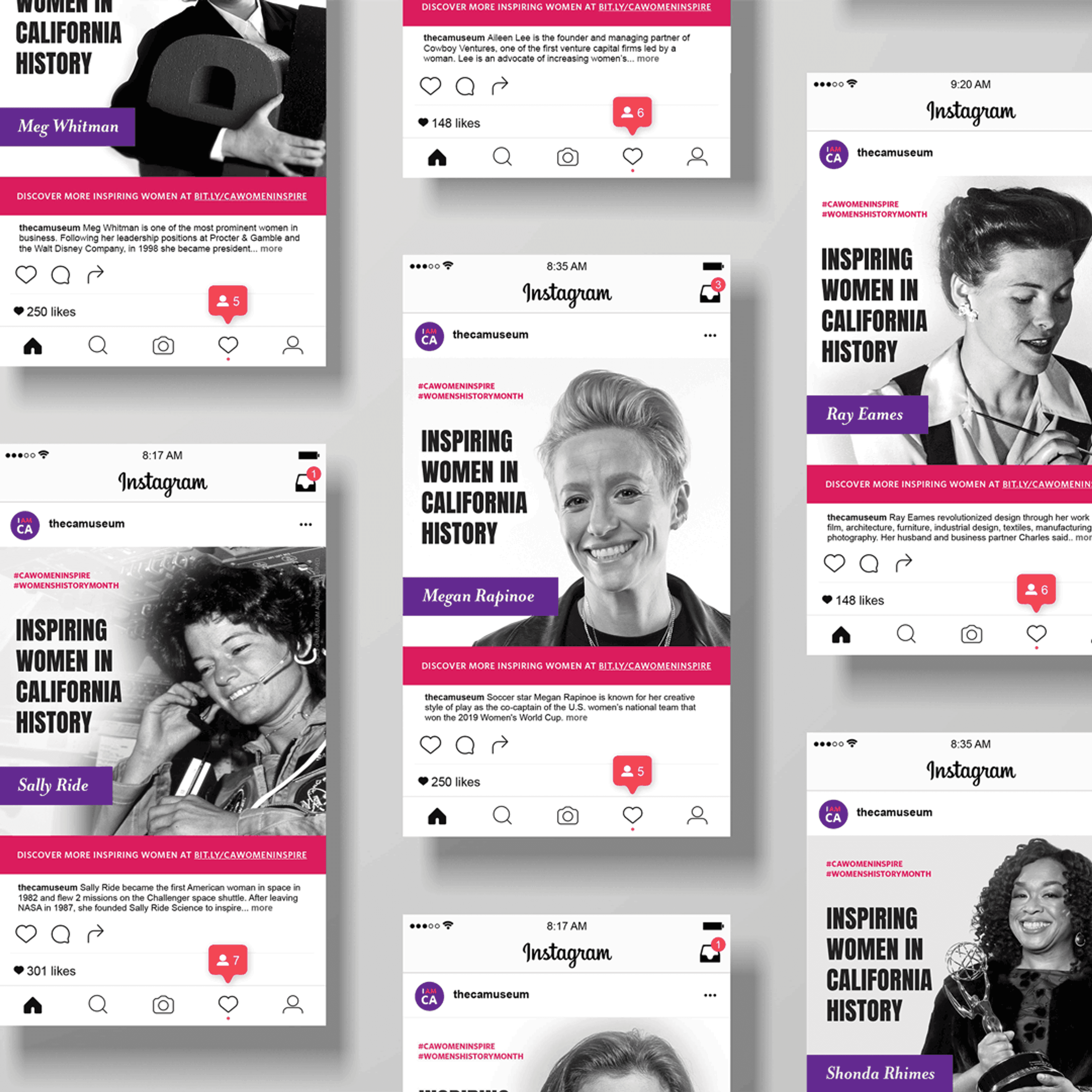 Content creation and social media campaign promoting Women's History Month at the California Museum by Brenna Hamilton.