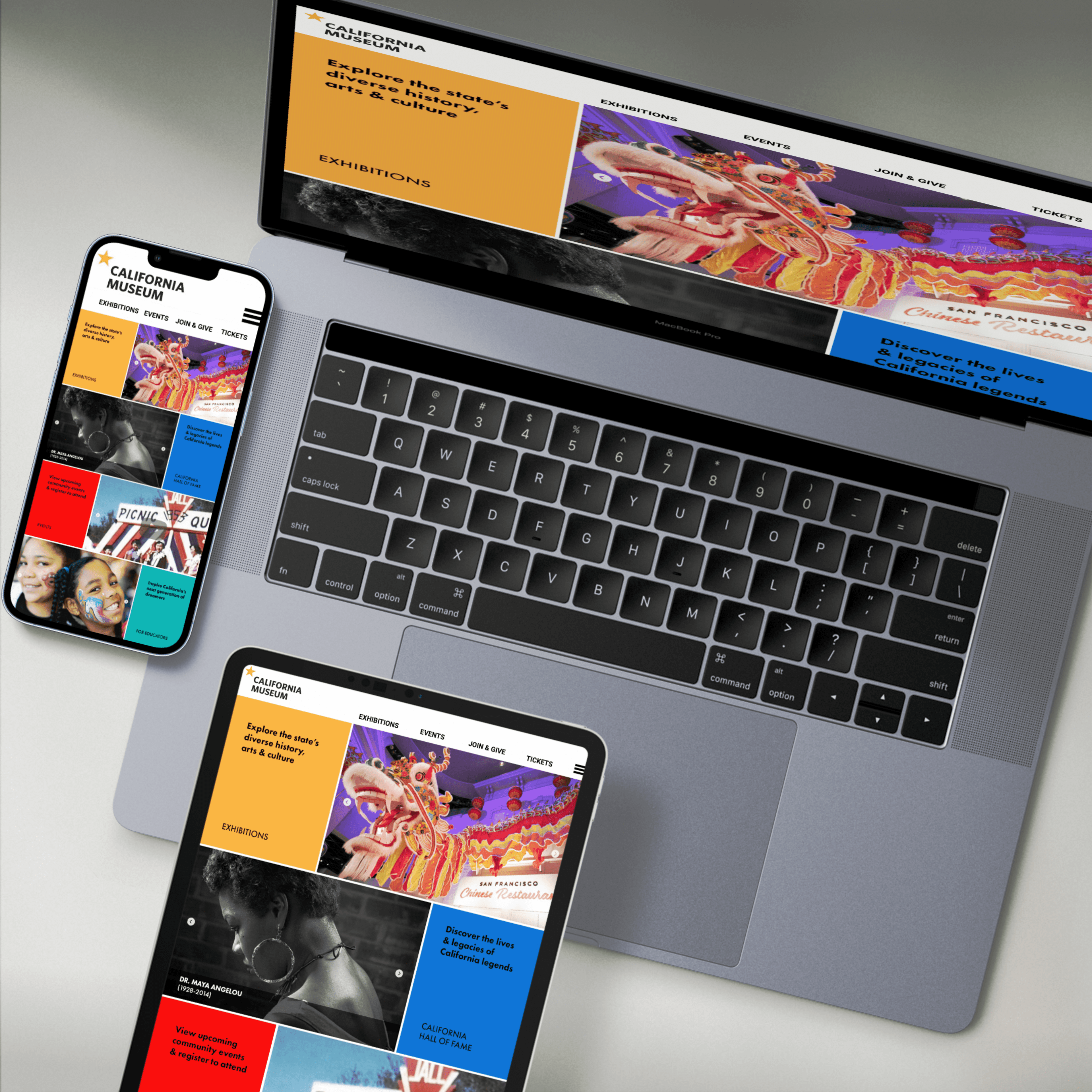 UX/UI design of a responsive website for the California Museum built in WordPress by Brenna Hamilton.