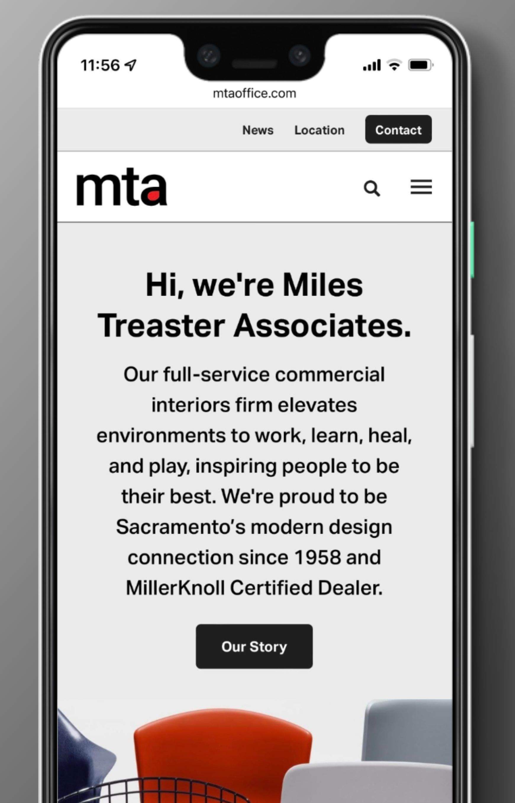 Branding campaign for a MillerKnoll dealership featuring a responsive website optimized for mobile  by Brenna Hamilton.