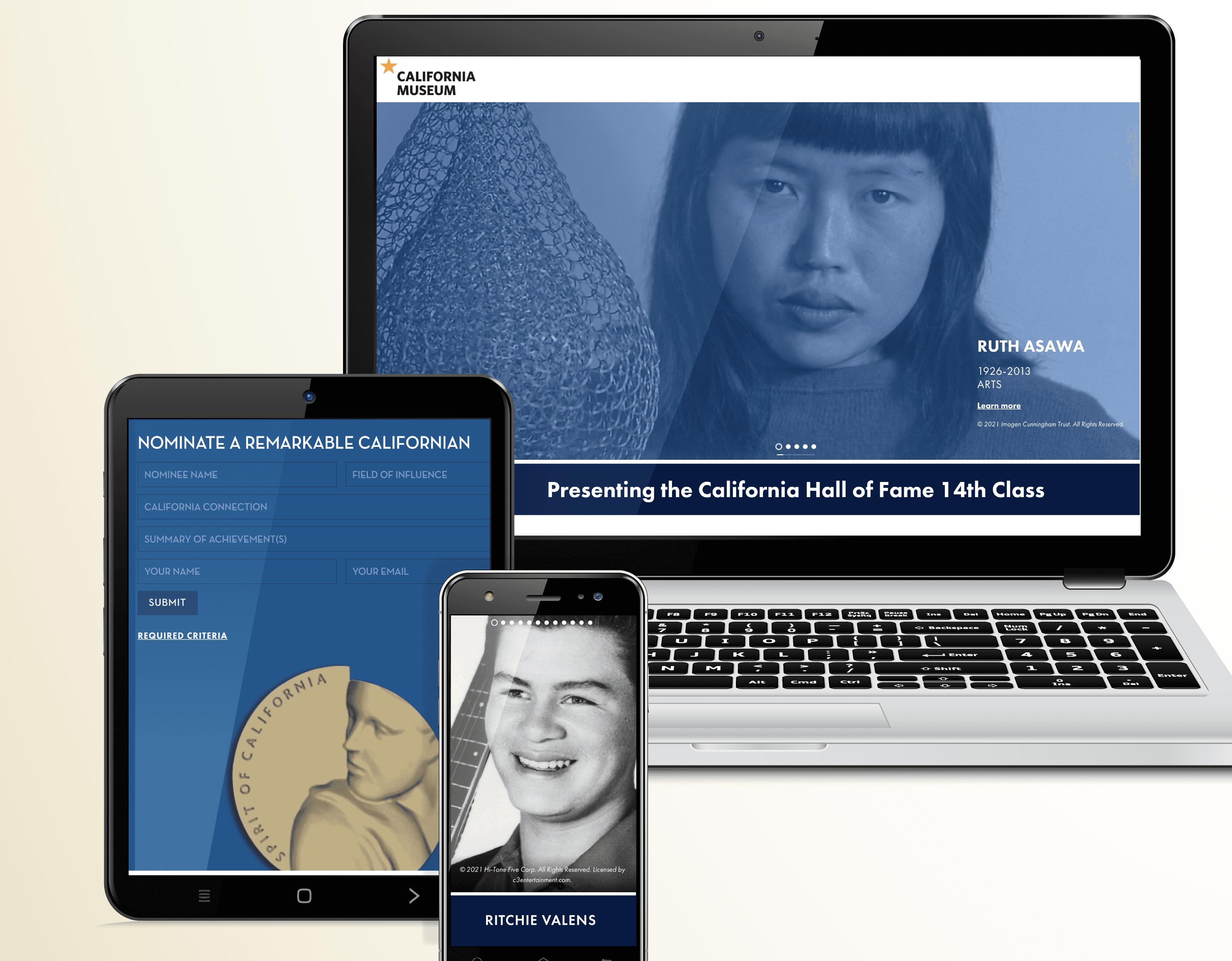 California Hall of Fame micro website responsive device image