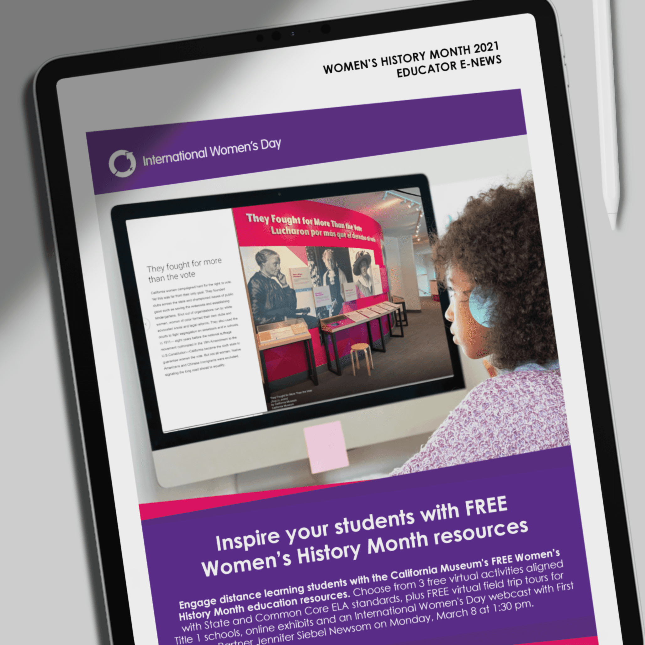 Brand architecture and content assets for the California Museum's Women's History Month campaign by Brenna Hamilton.