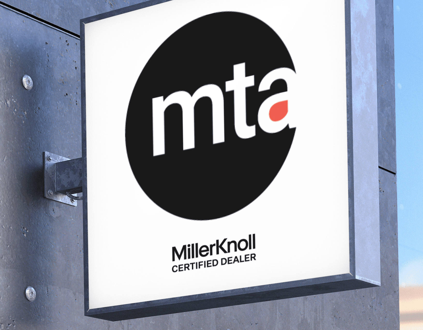 Image of a backlit outdoor business sign from a MillerKnoll Certified Dealer brand system by Brenna Hamilton.