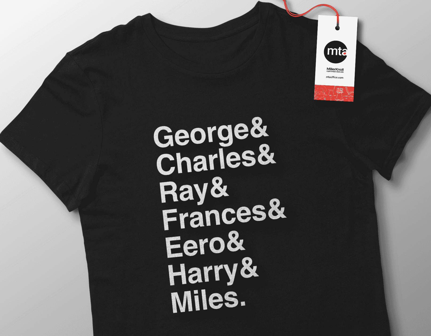 Image of a t-shirt giveaway from a MillerKnoll Certified Dealer brand system by Brenna Hamilton. 