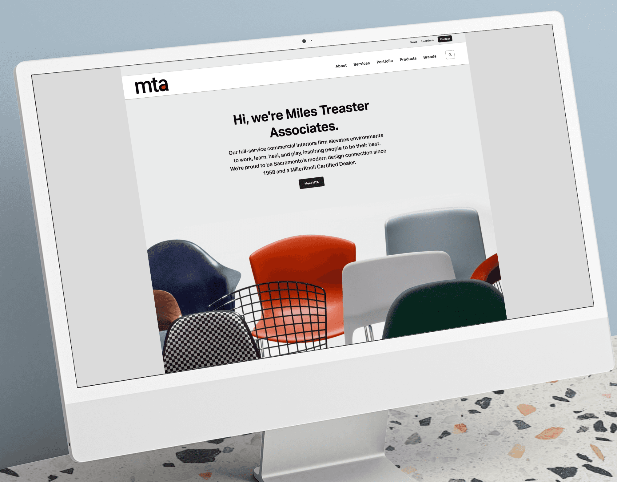 Image of a responsive website on a desktop computer in a MillerKnoll Certified Dealer brand system by Brenna Hamilton.