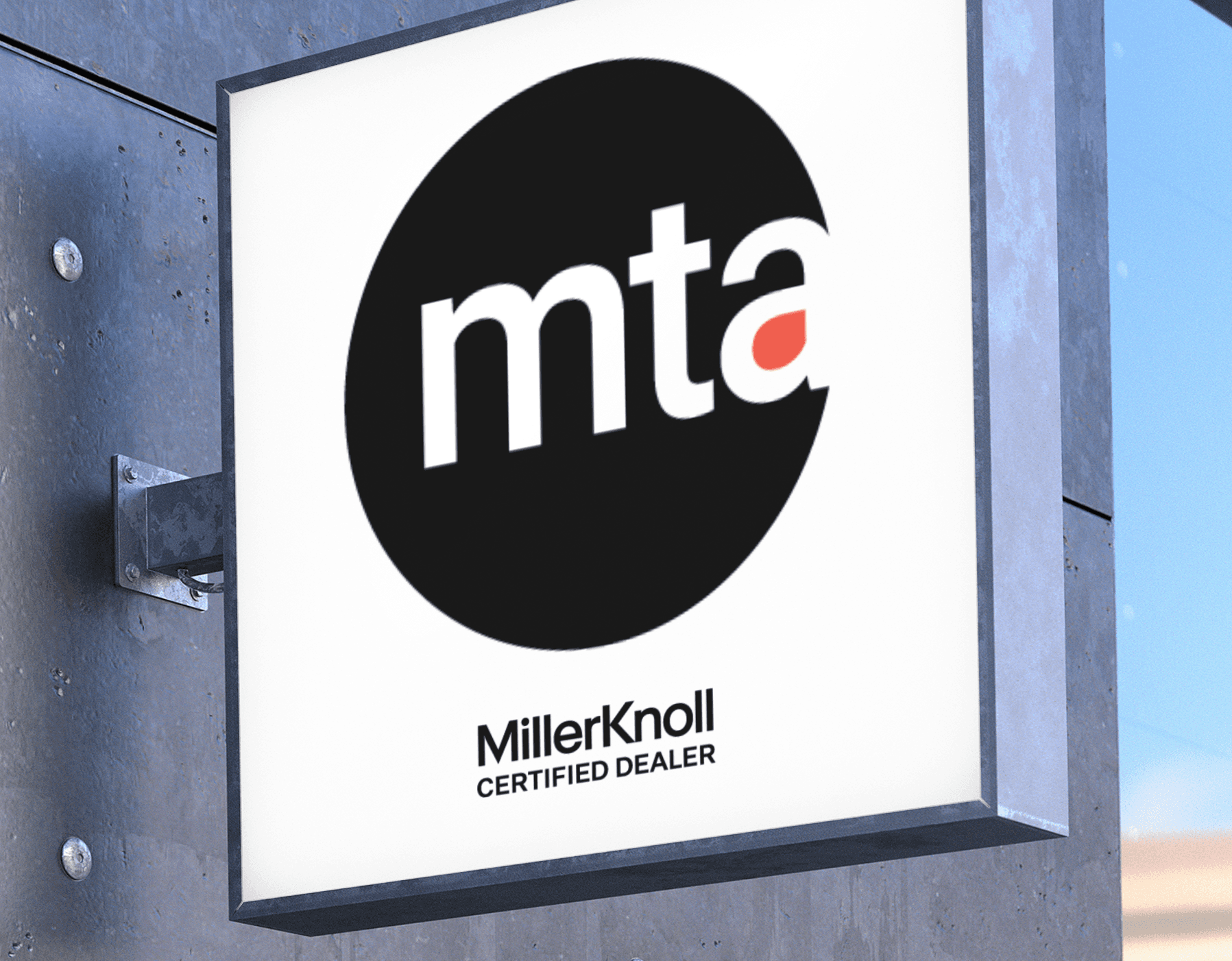 Image of a backlit exterior business sign in a MillerKnoll Certified Dealer brand system by Brenna Hamilton.