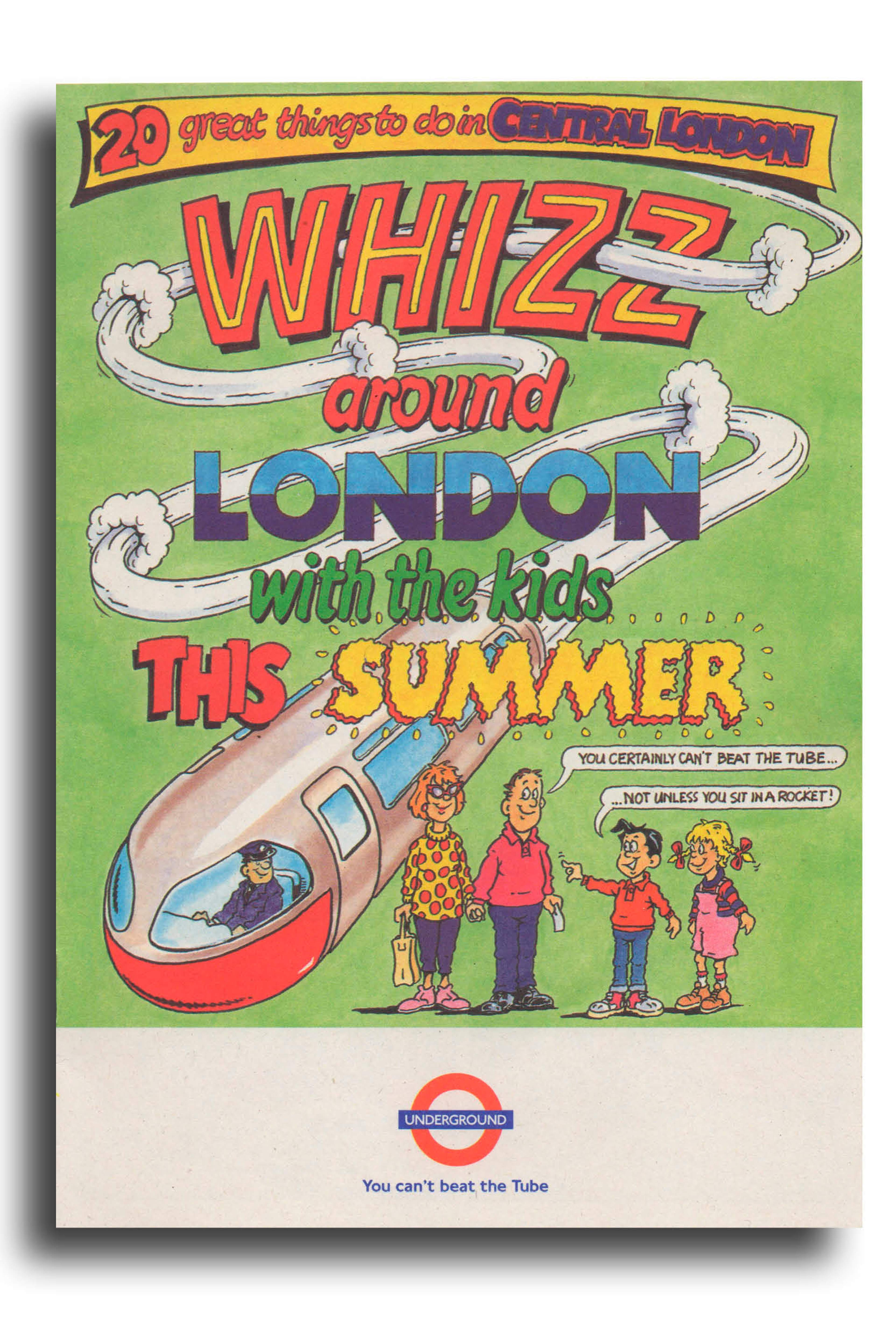 London Underground leaflet in a comic style selling the One Day Family Travelcard.