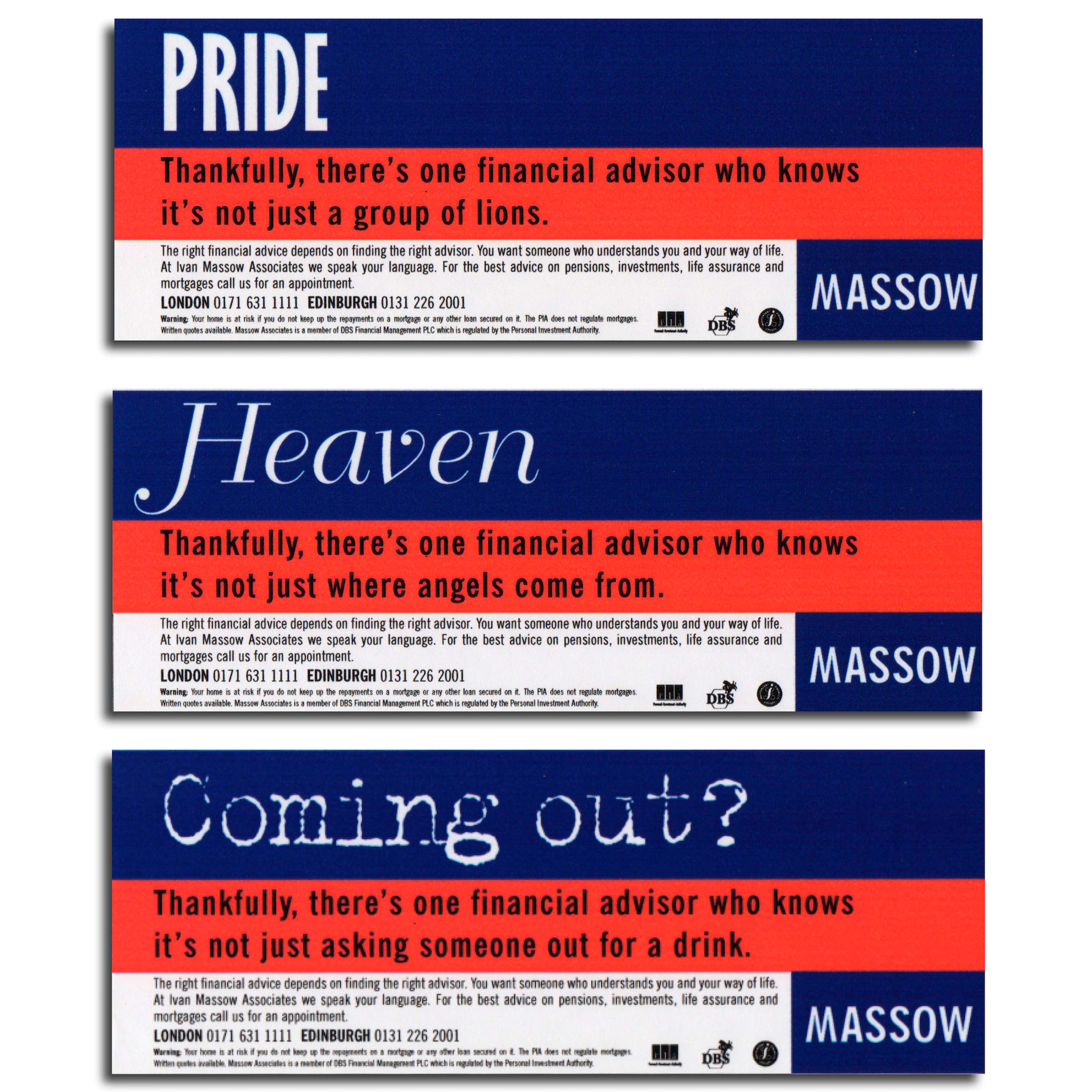 Ivan Massow press advertising campaign in the gay financial press.