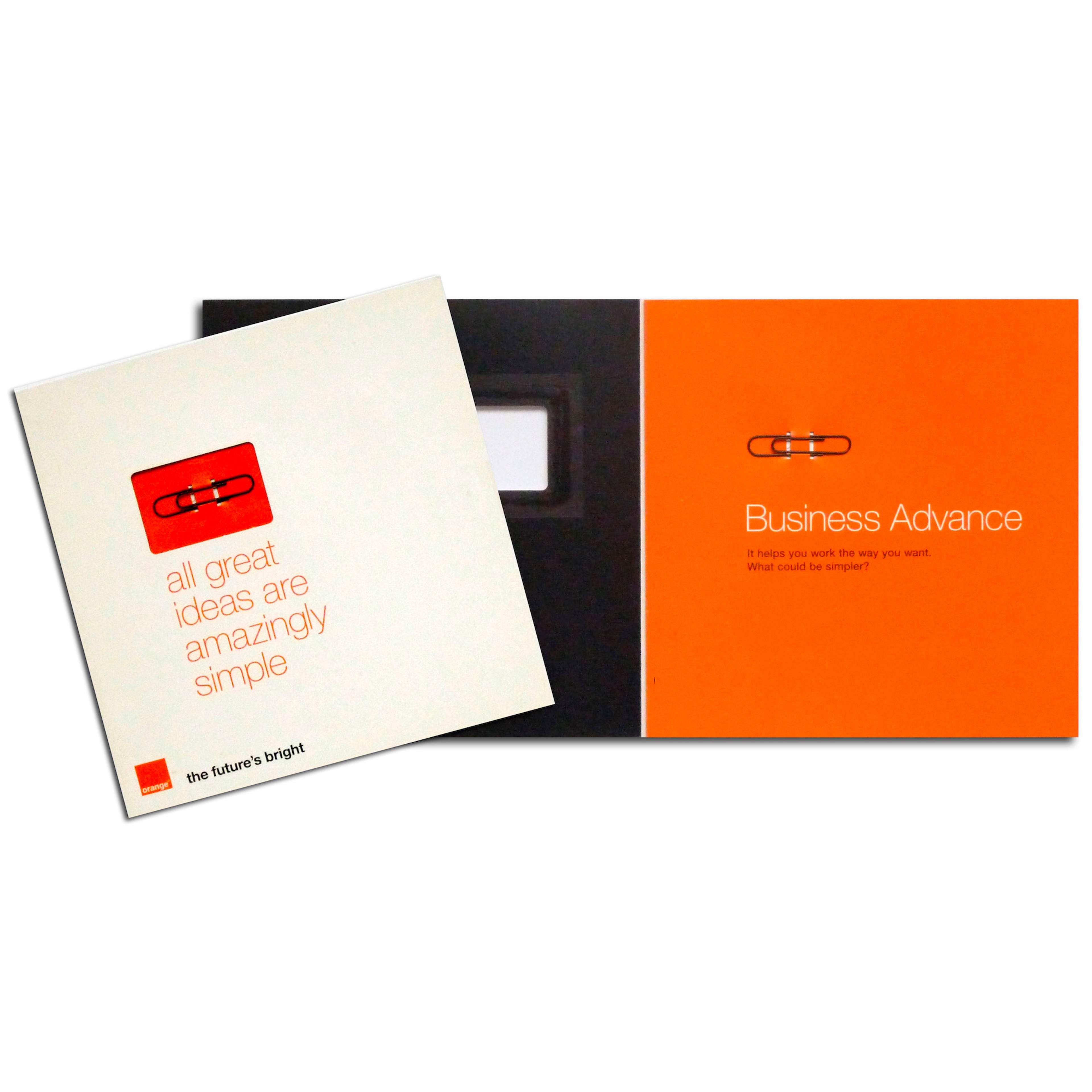 Orange Business direct mail piece showing the simplicity of Business Advance.