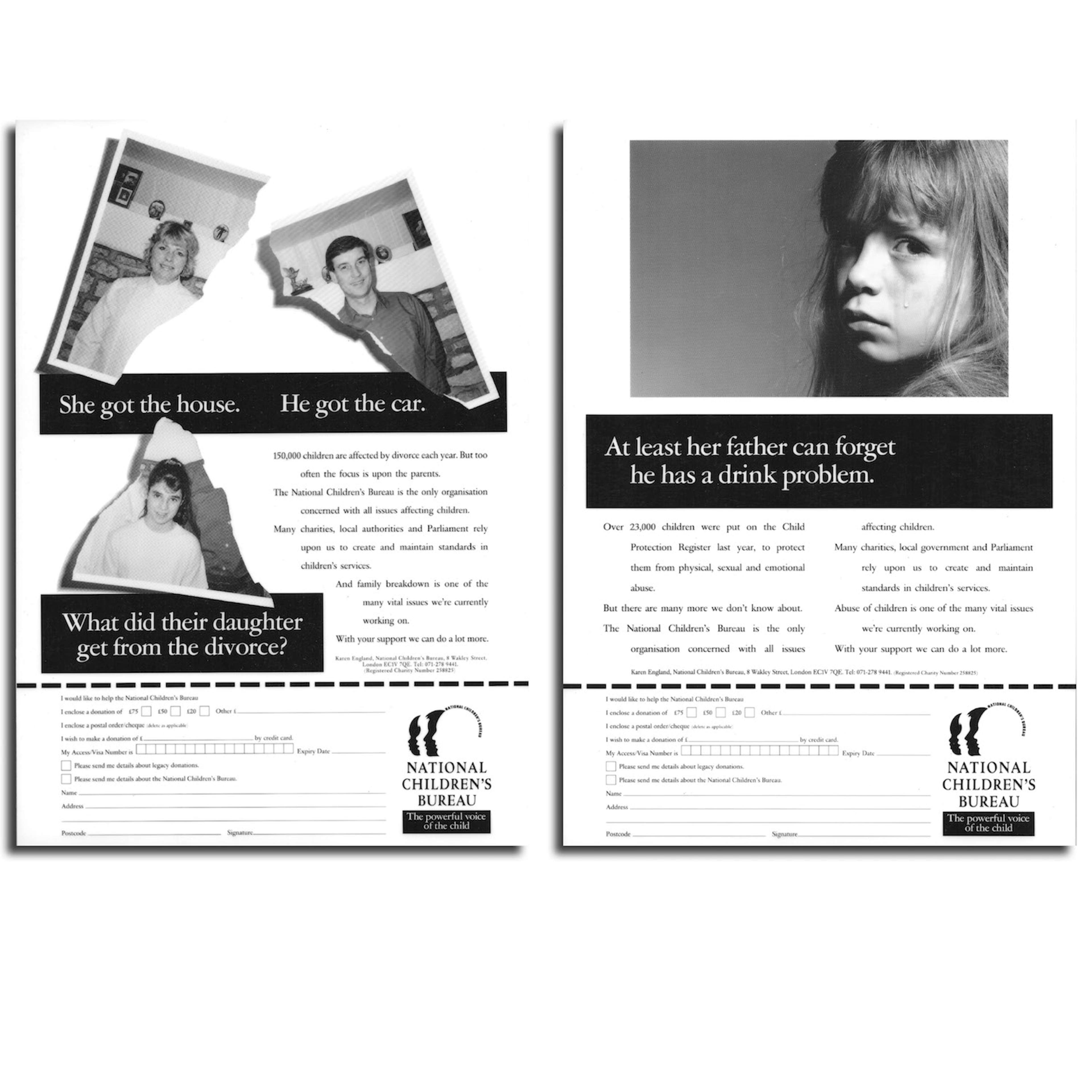 National Children's Bureau press ads. Black and white photos.