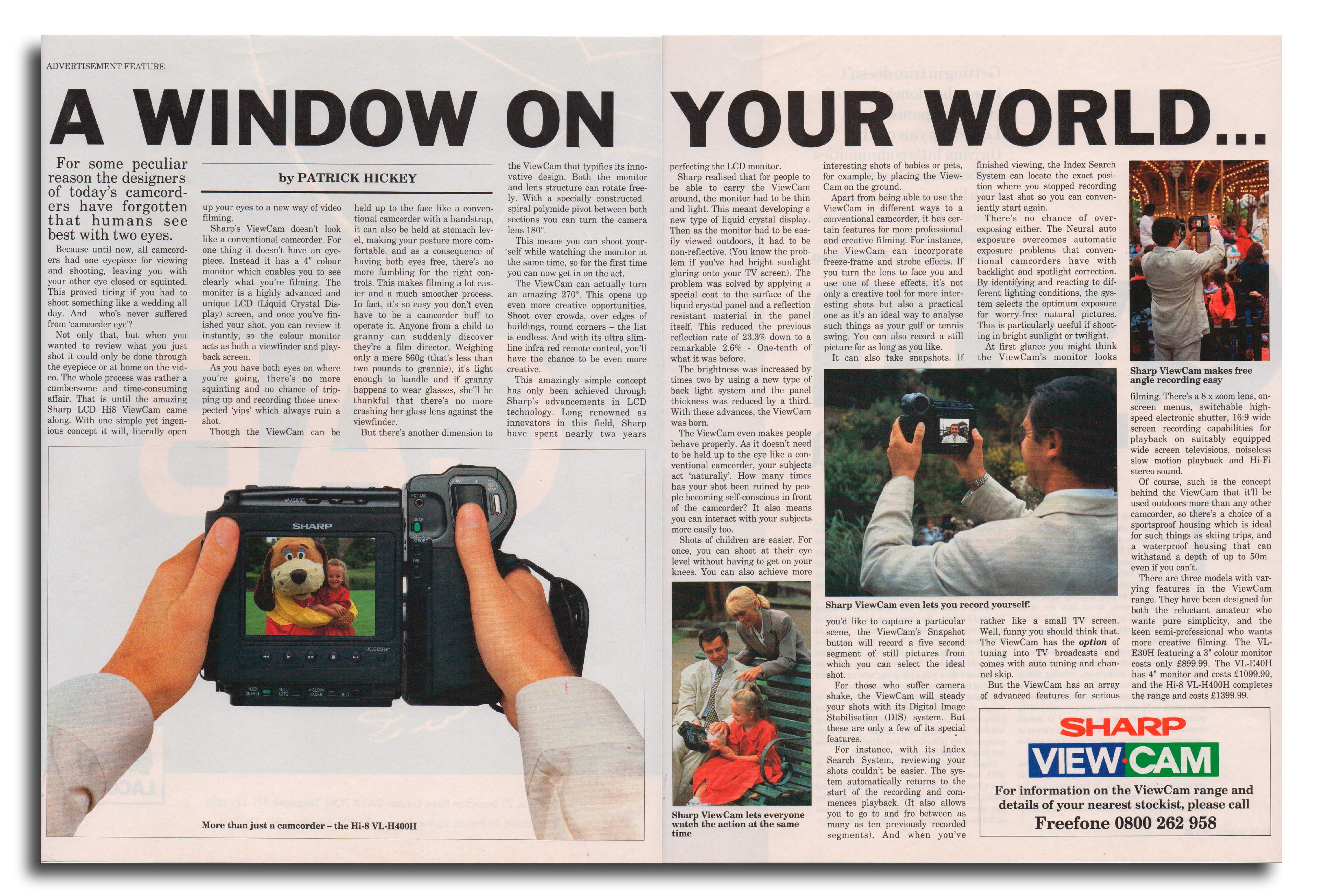 Sharp ViewCam double-page spread advertorial in ES Magazine.