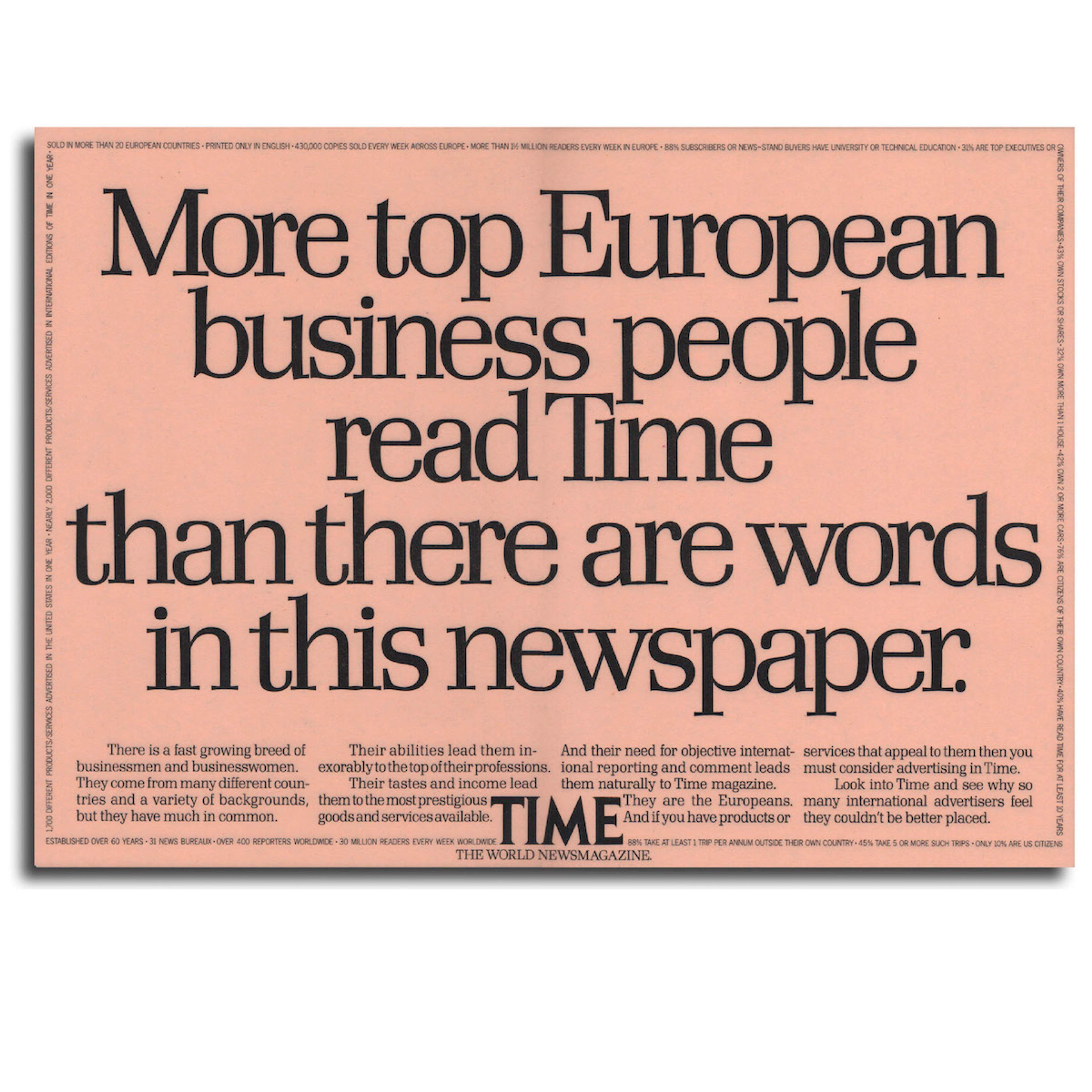 Press advertising for Time Magazine in Financial Times.