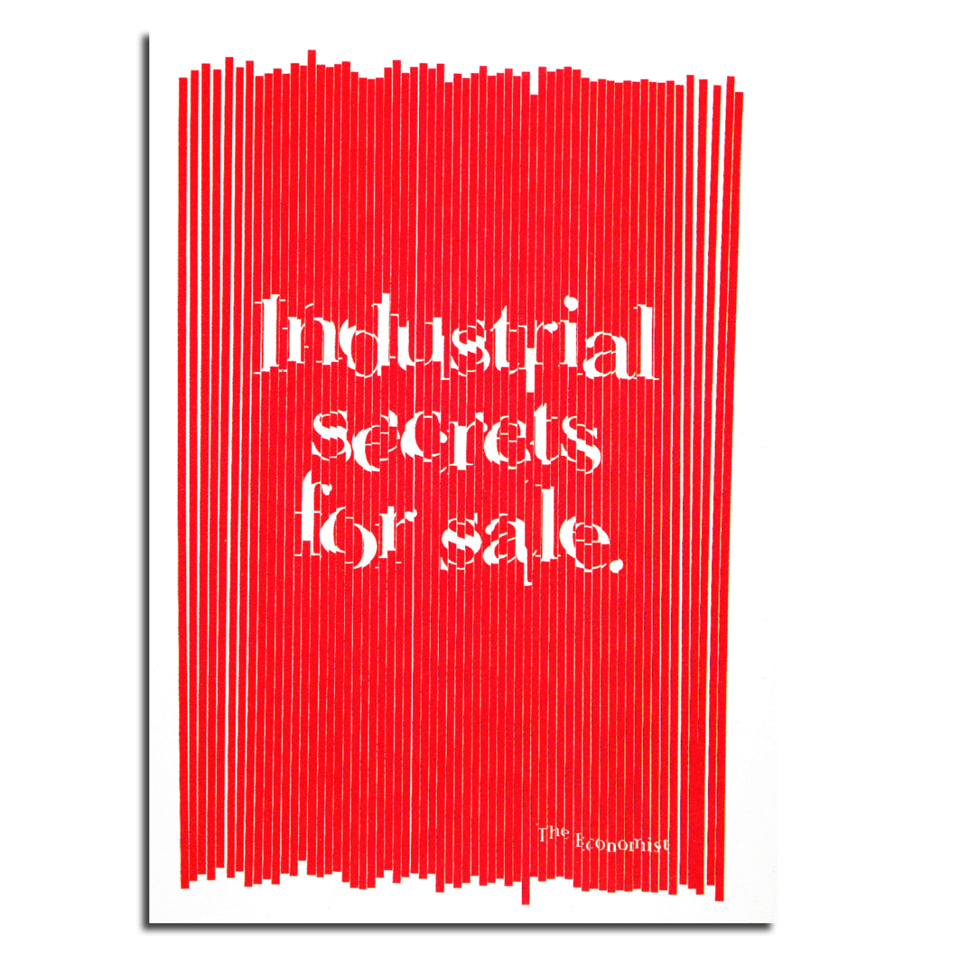 Industrial secrets for sale shredded into pieces. Award-winning Economist poster.