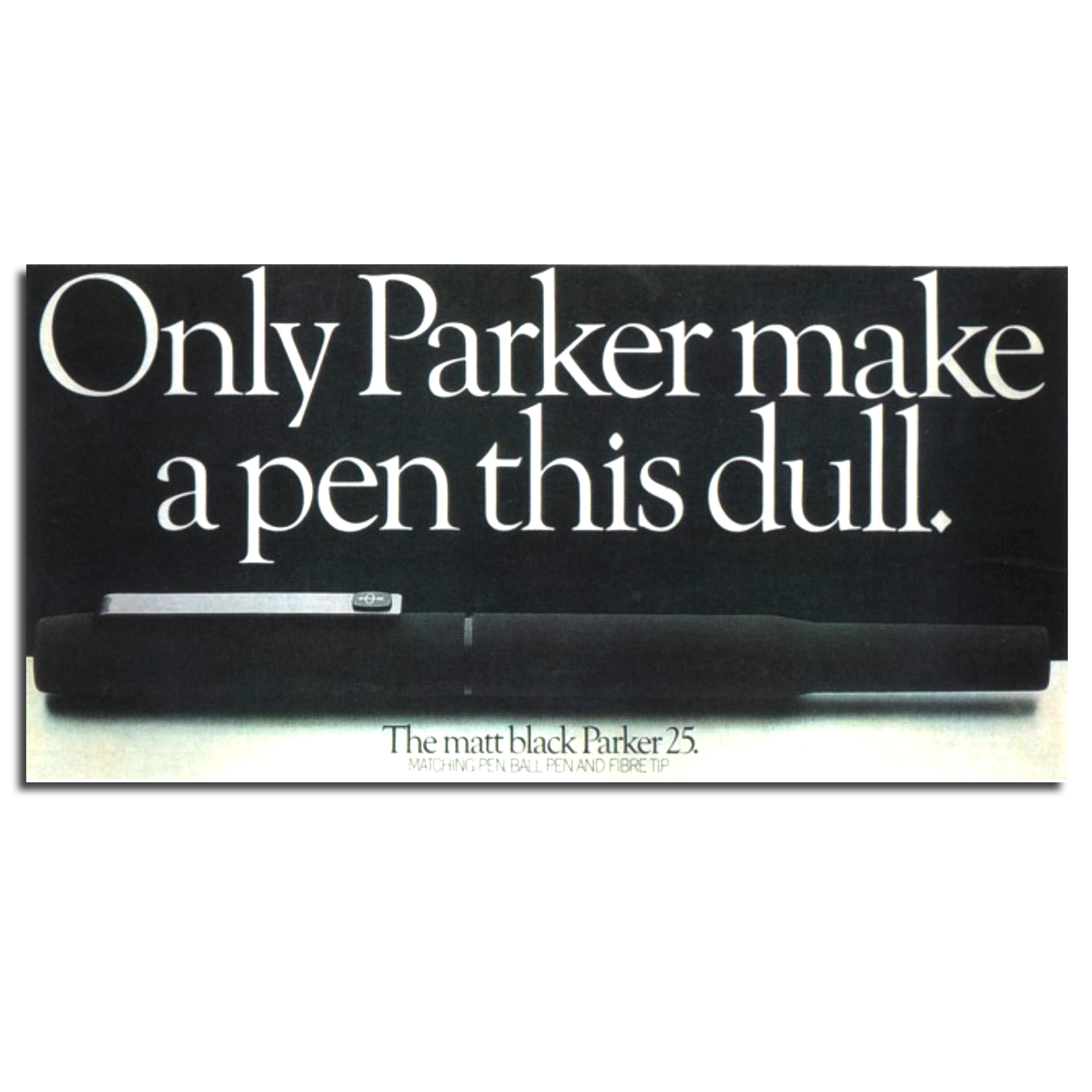 Matt black Parker Pen on a black background. Award-winning poster.