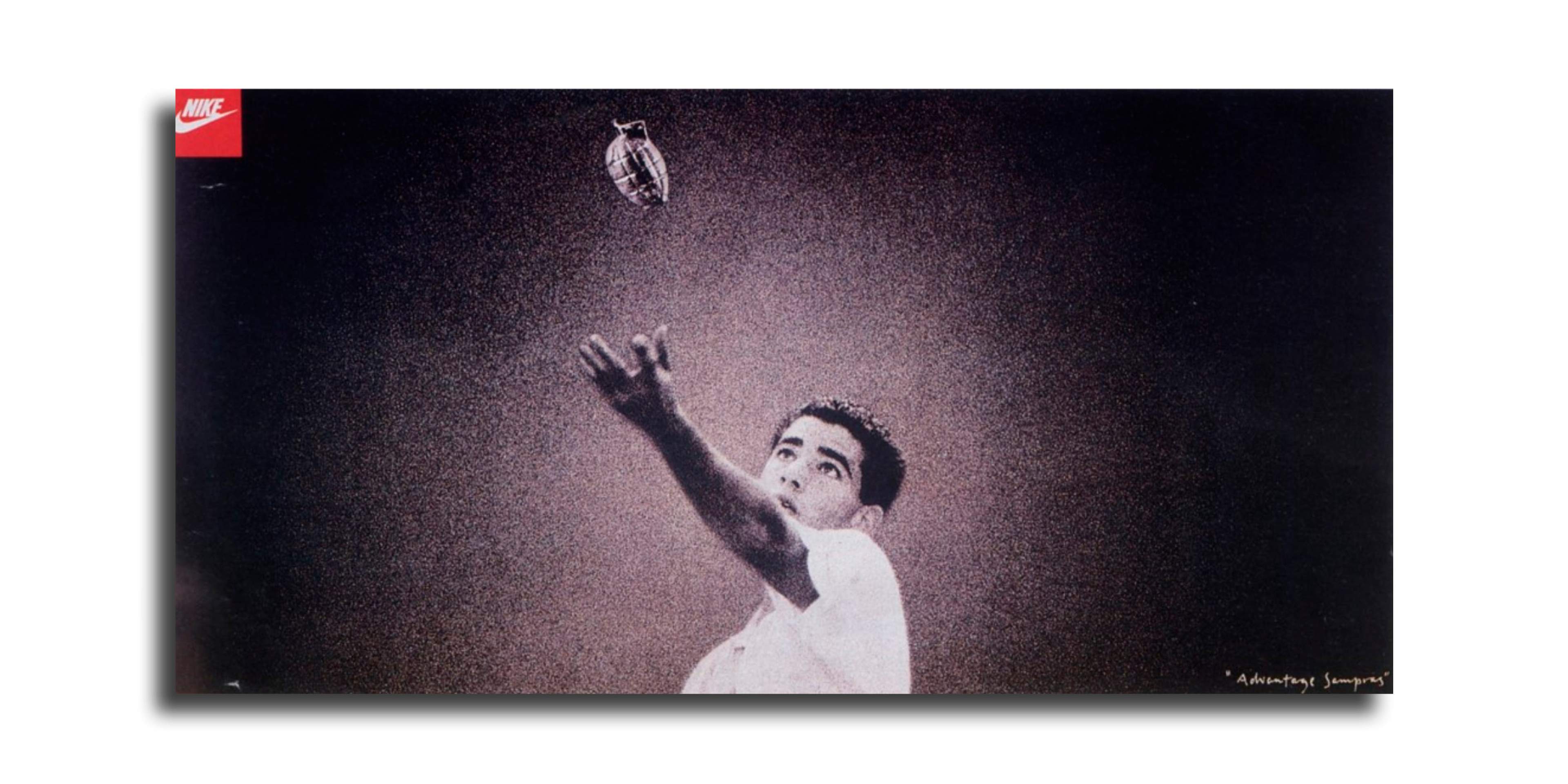 Image of Pete Sampras serving a grenade. Award-winning Nike poster.