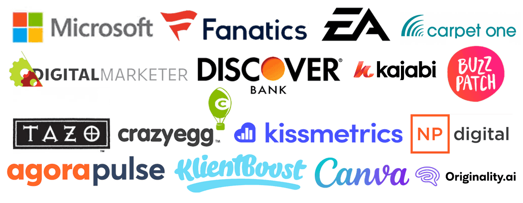 Logos from various brands that have worked with iElectrify for copywriting services