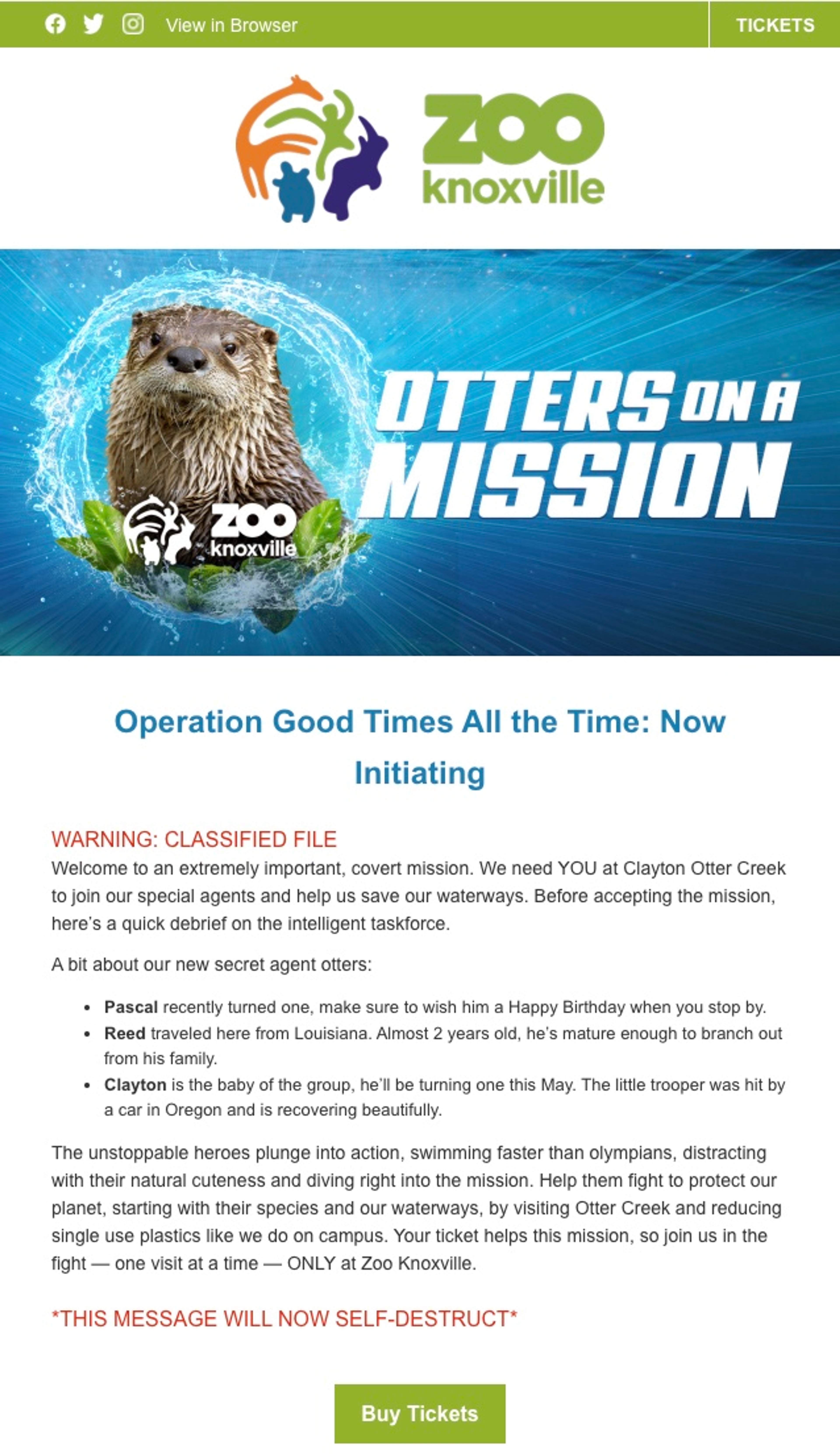 E-blast raising awareness for the new habitat and informing our audience of conservation initiatives to encourage visits