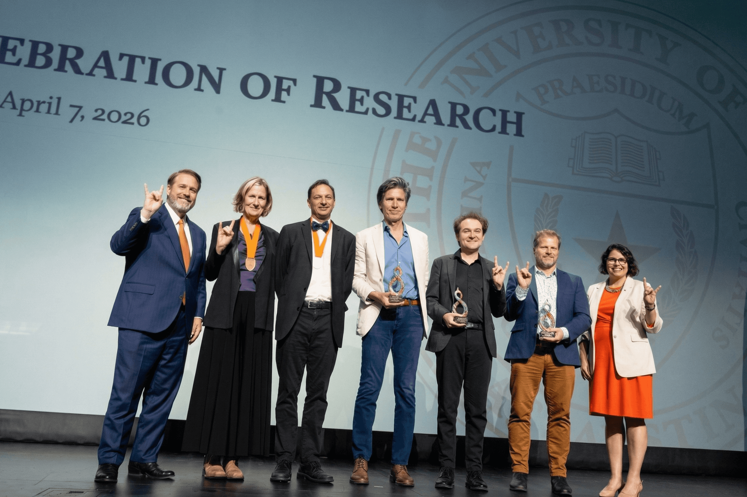 UT Celebration of Research award recipients and university leaders pose together at the 2026 event.