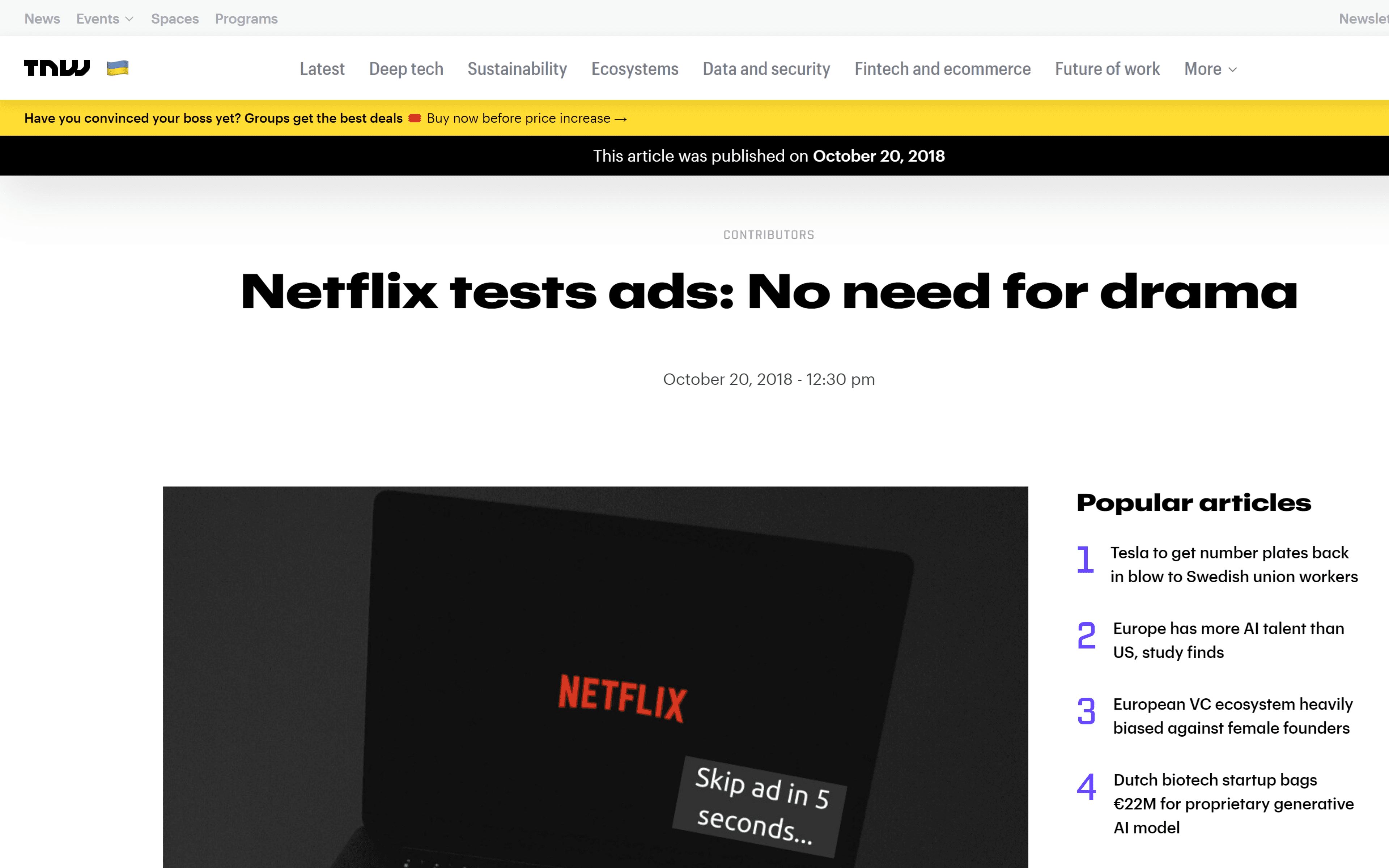 TheNextWeb article on Netflix ads