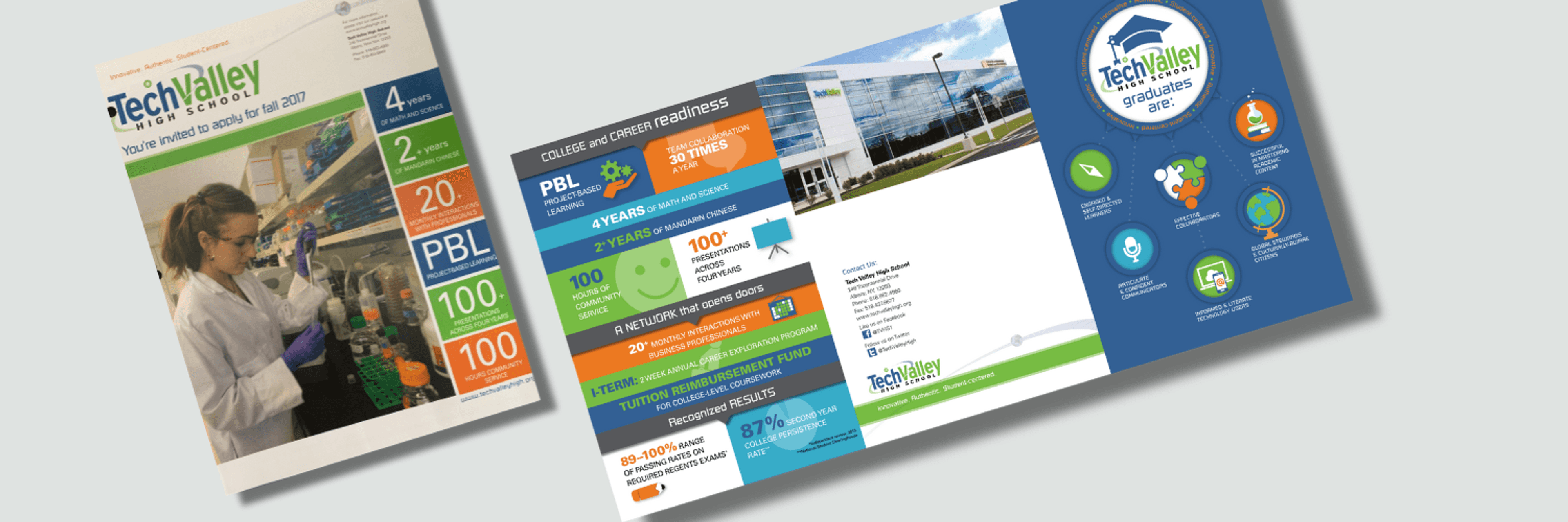 cover images of various brochures for the Tech Valley High School