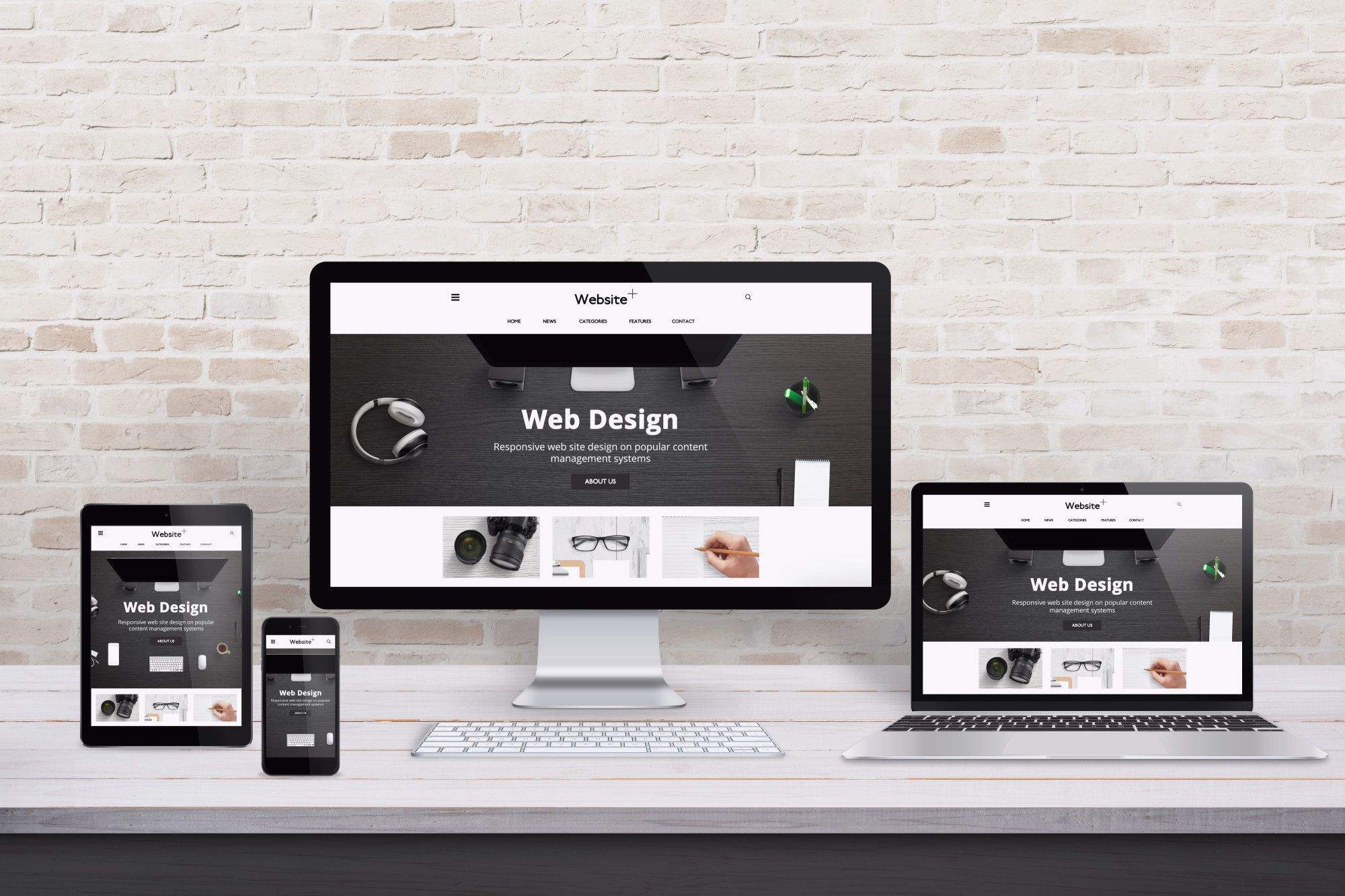 A polished, responsive web page design displayed on a desktop, tablet, and smartphone, representing a persuasive digital narrativе. 