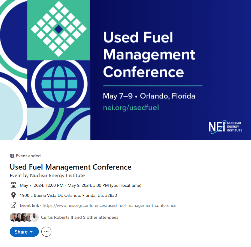 Screenshot of the Used Fuel Management Conference's LinkedIn Event page.