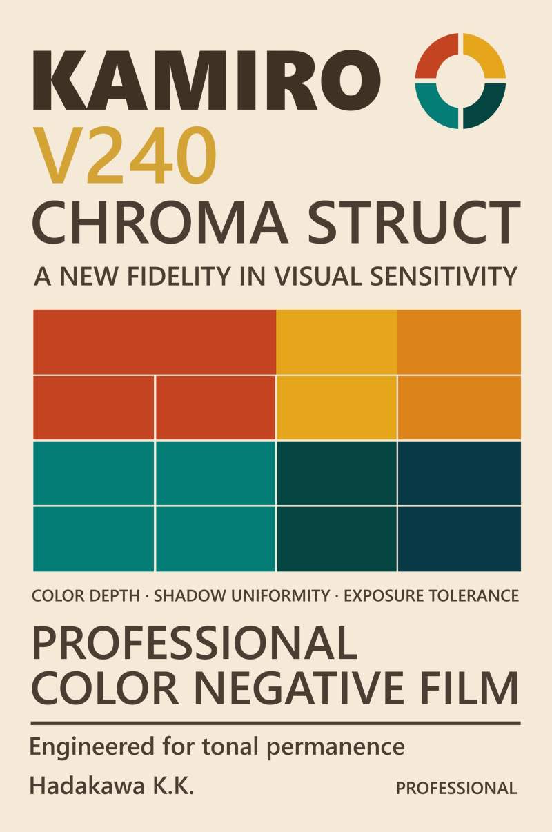 A poster for a color film brand featuring a color grid and product descriptions.