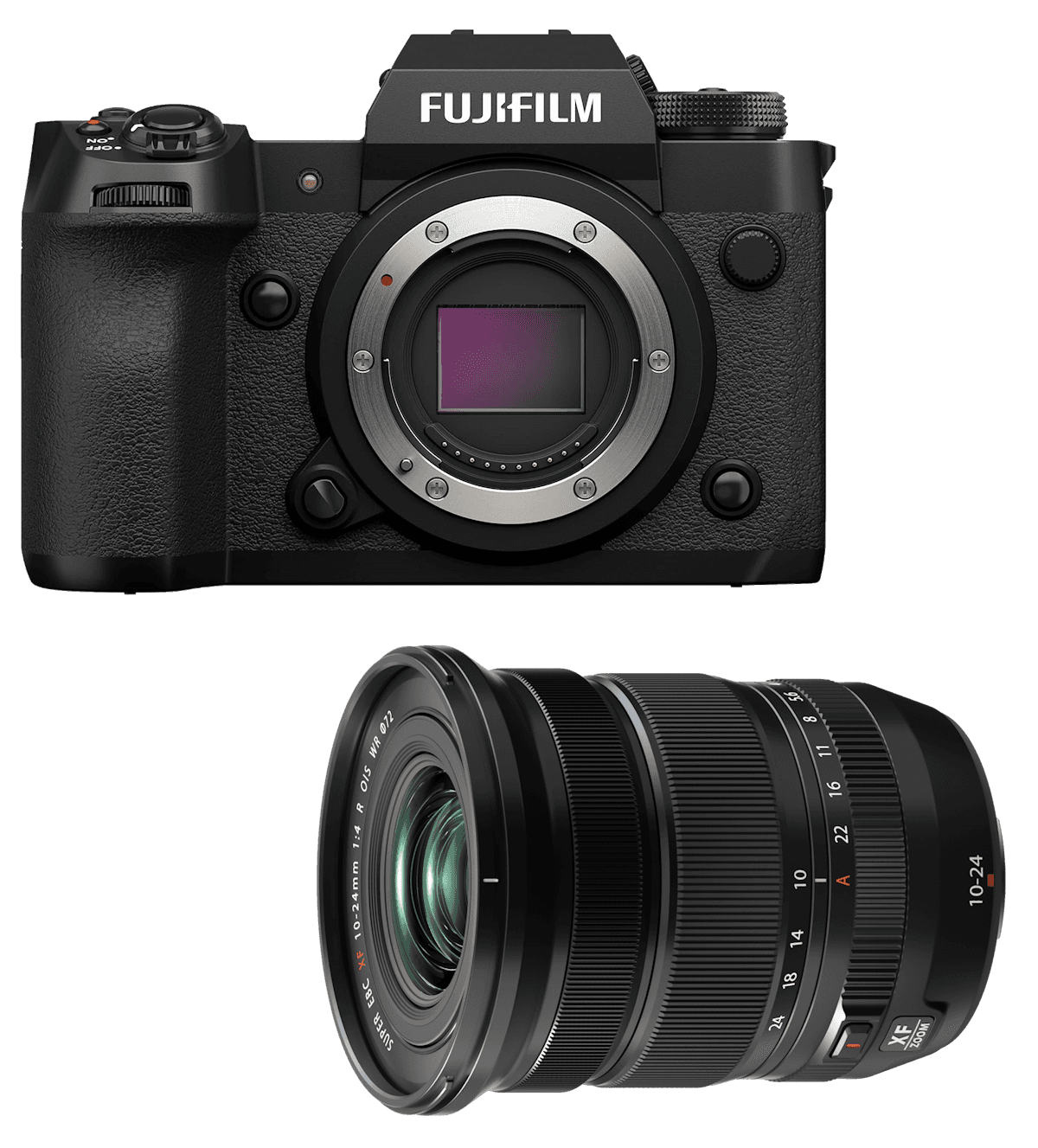 Fujifilm X-H2 camera body with 10-24mm ultra-wide zoom lens.
