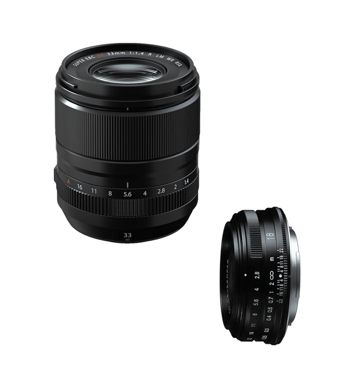 Two lenses: a 33mm prime and an 18mm prime