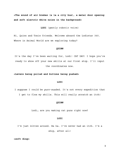 Here is a small selection from an Animal World script. 