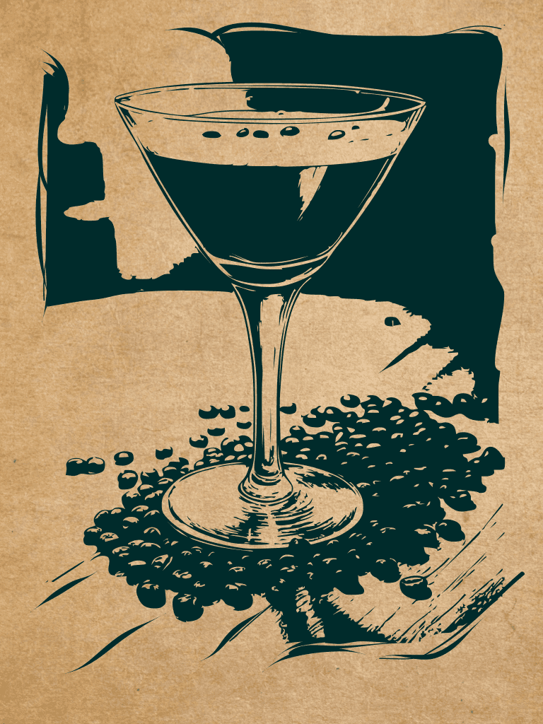 Illustration of an espresso martini on parchment
