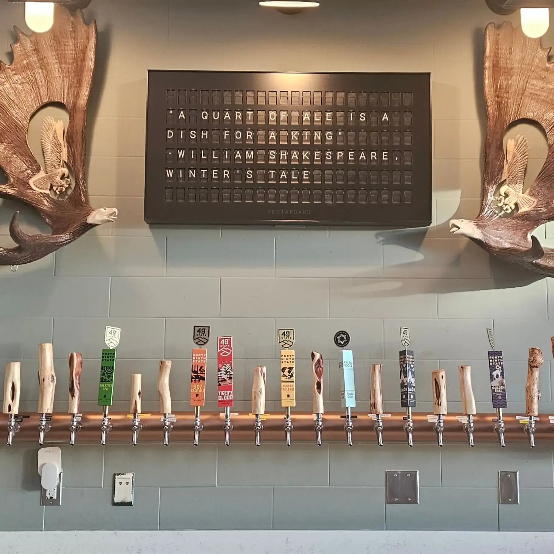 The award-winning beers of 49th State Brewing greet travelers upon arrival in Anchorage, Alaska.