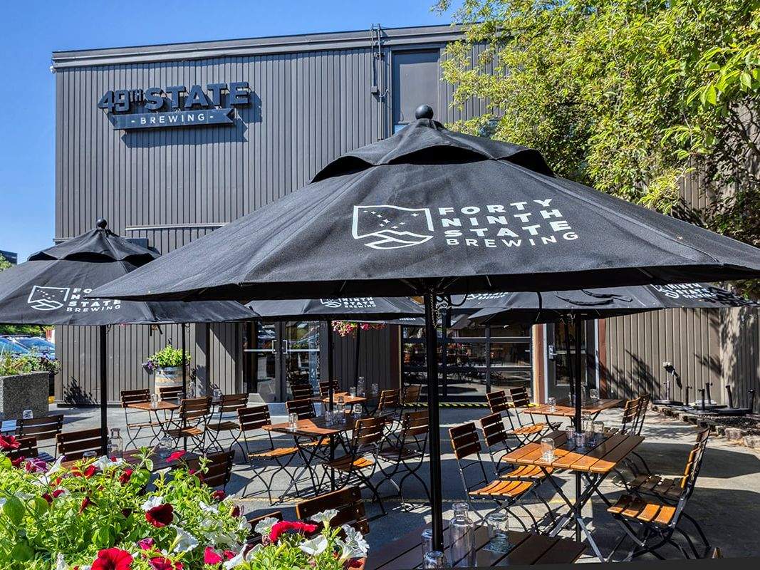 49th State Brewing at The Rail features a garden area for people to relax after a long day on the trails.